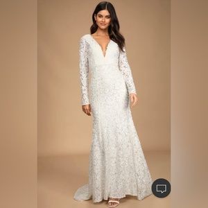 Lulu’s Following Your Heart White Lace Long Sleeve Maxi Dress